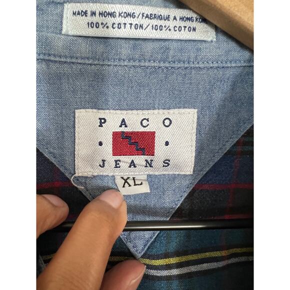 Paco Jeans Vintage Plaid Button Down Shirt Men’s XL Blue Cotton - Picture 2 of 6